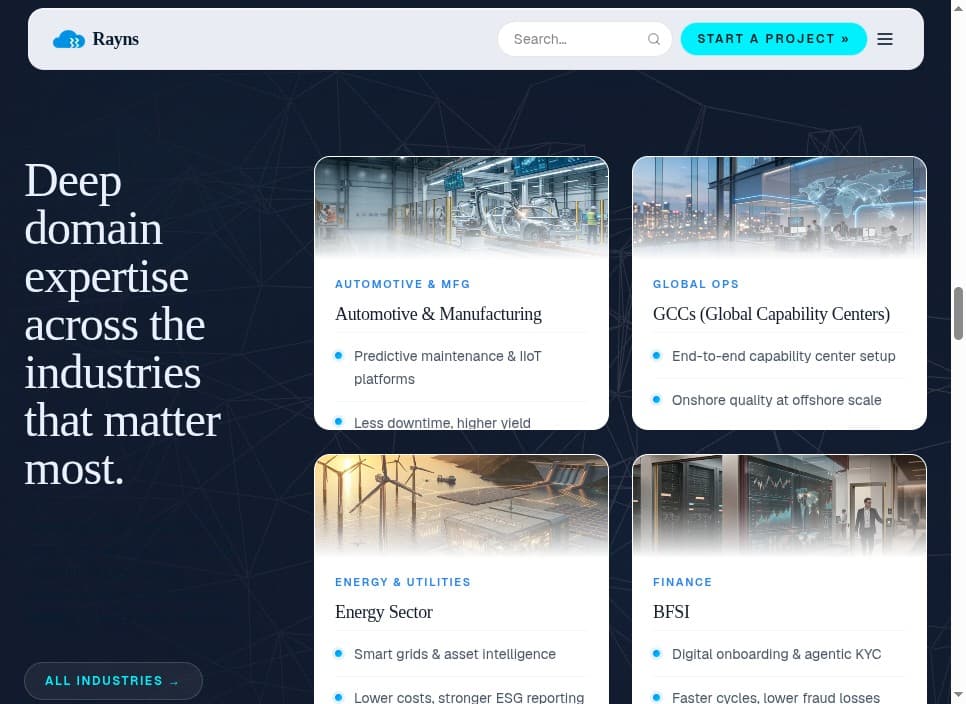 Industries section of Rayns website